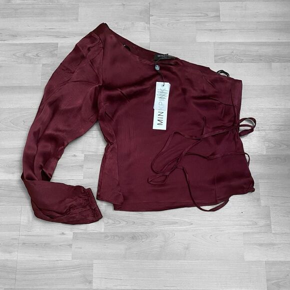 MinkPink One Shoulder Long Sleeve Blouse Top Size Small NWT - Picture 3 of 4